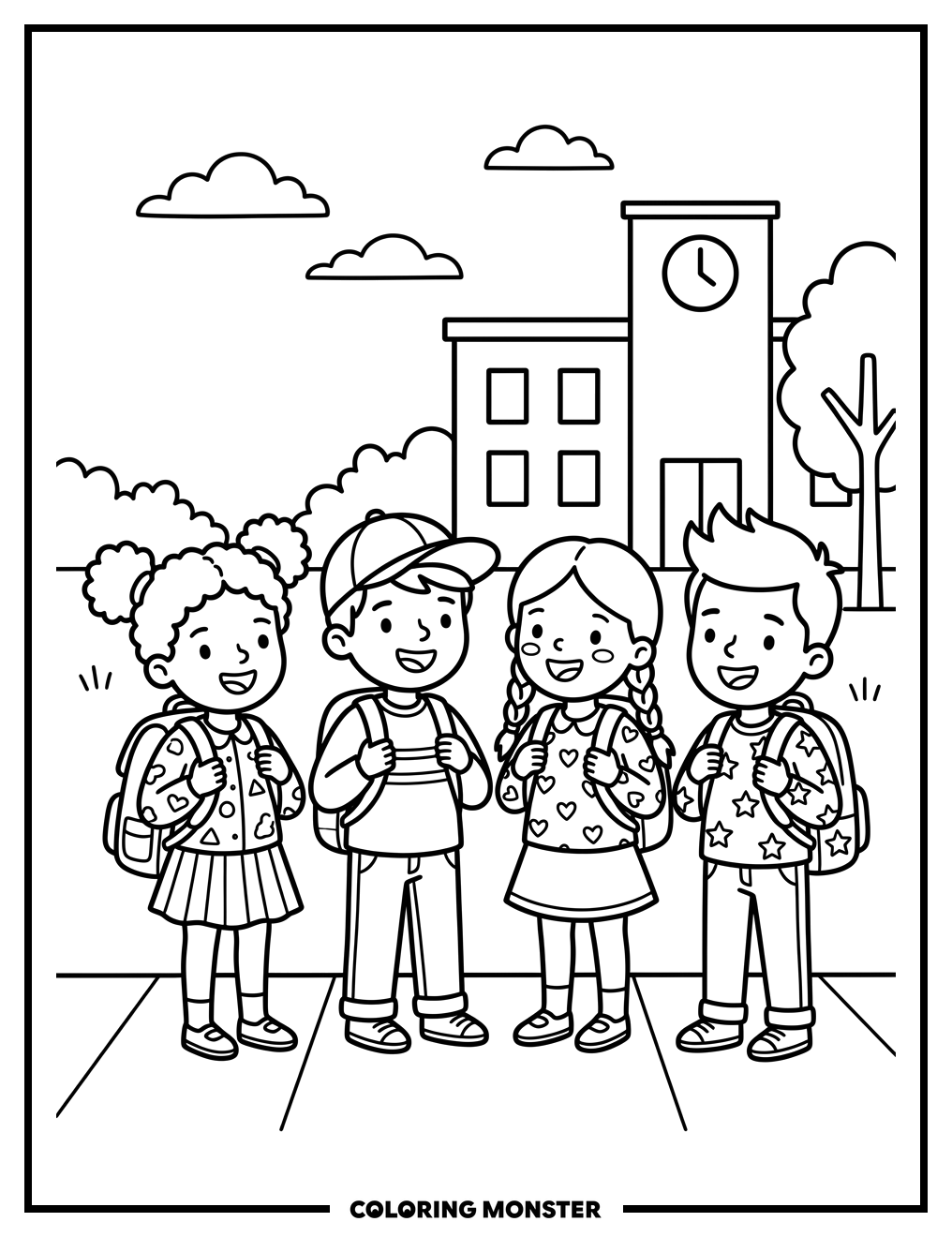 Children Ready For School Coloring Page