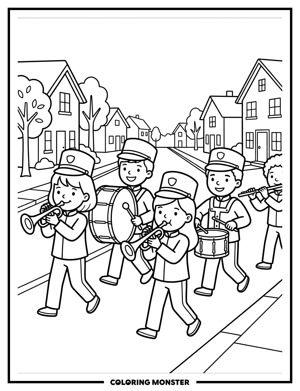 Children's Marching Band Parade Coloring Page