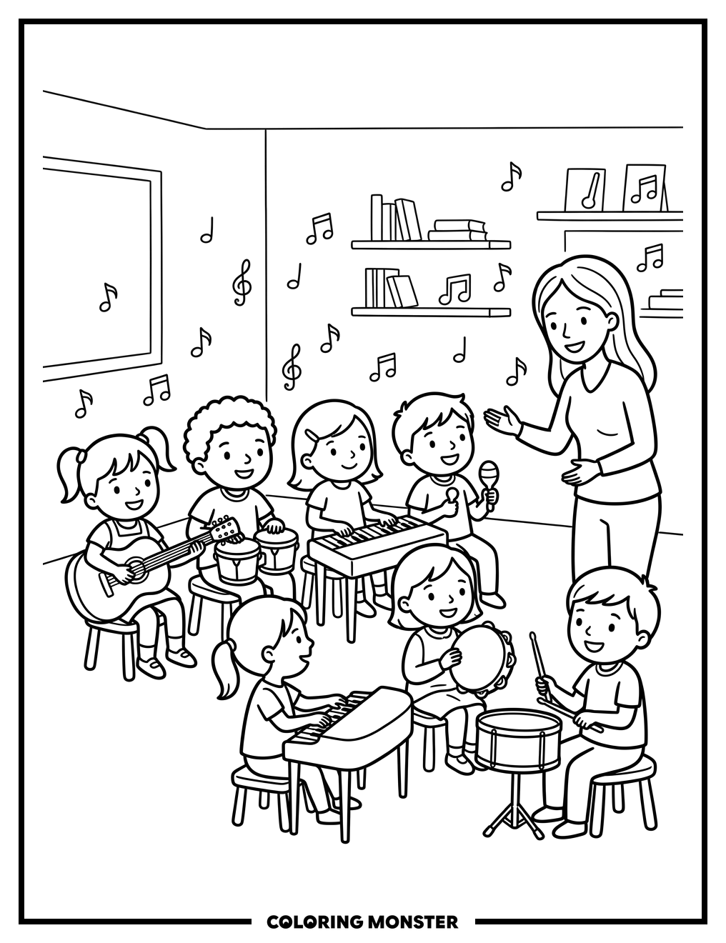 Children's Music Class Lesson Coloring Page