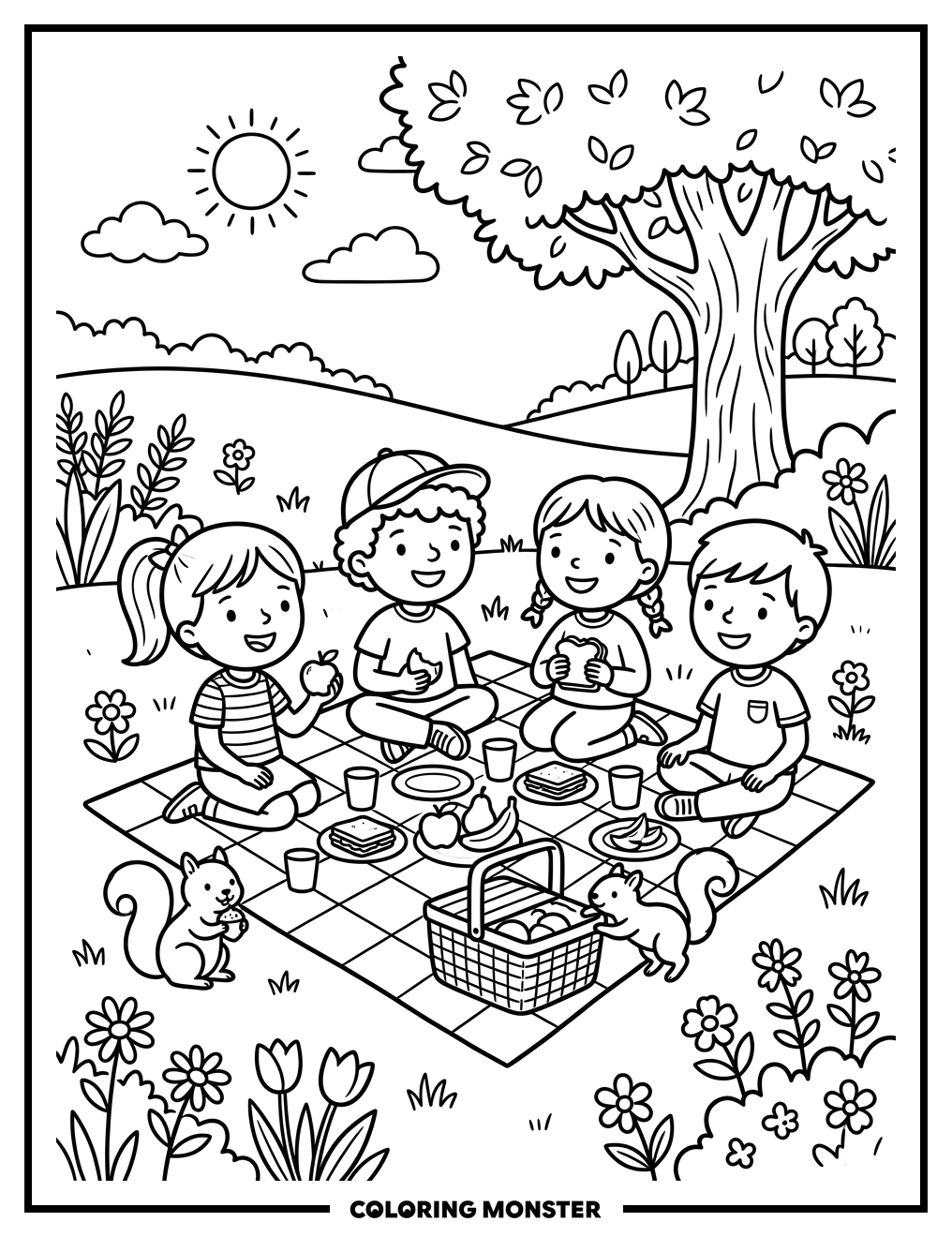 Children's Park Picnic Coloring Page