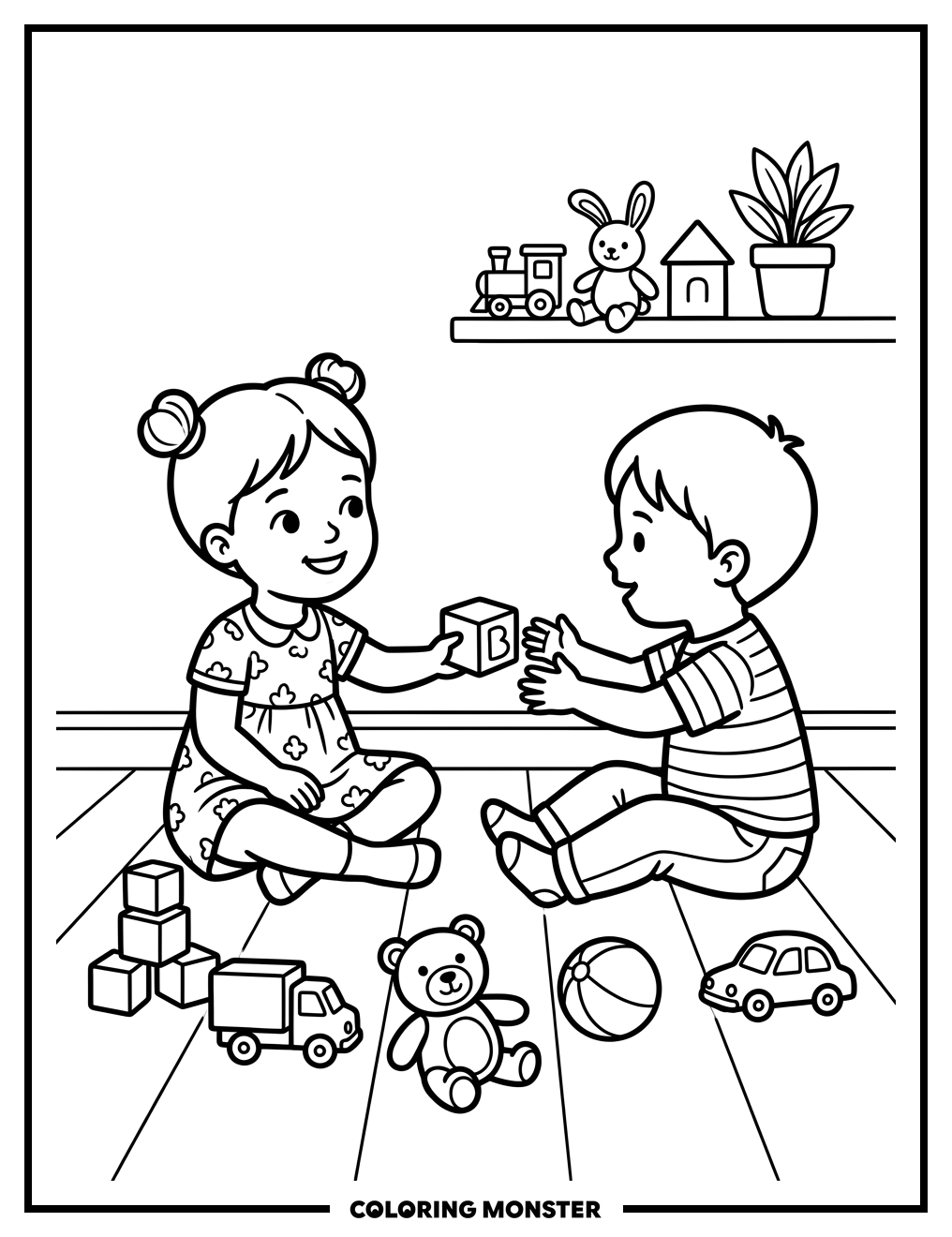 Children Share Toys Coloring Page
