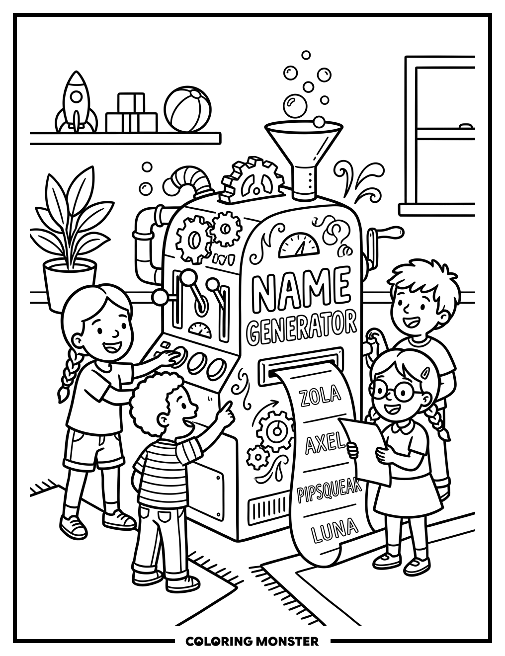 Children Use A Whimsical Name Generator Coloring Page