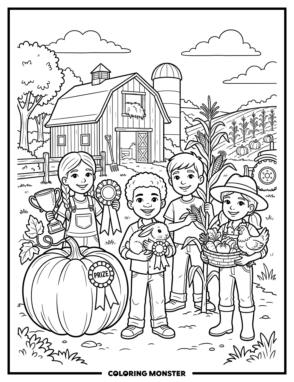 Children With Agricultural Projects Coloring Page
