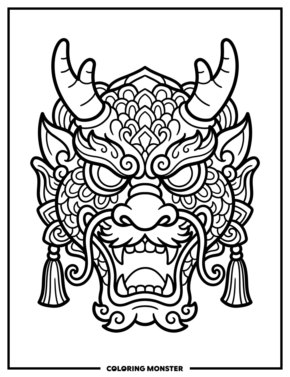 Chinese Dragon Mask Coloring Page