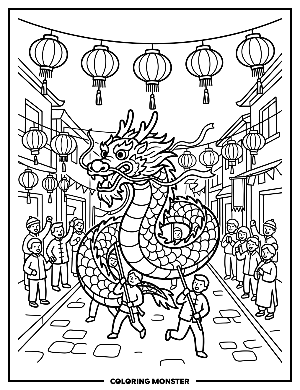 Chinese Dragon Parade Coloring Page
