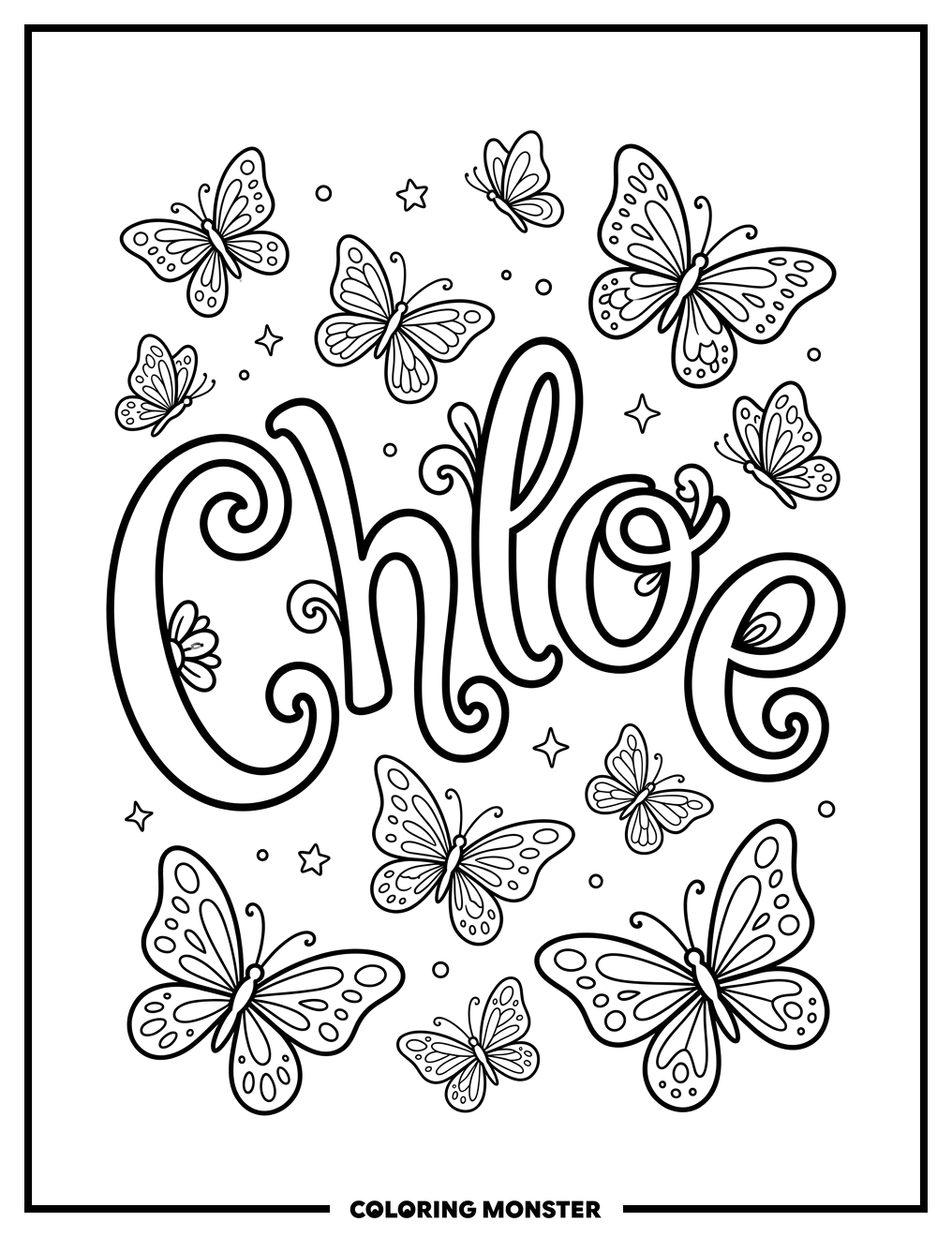 Chloe Name with Butterflies Coloring Page