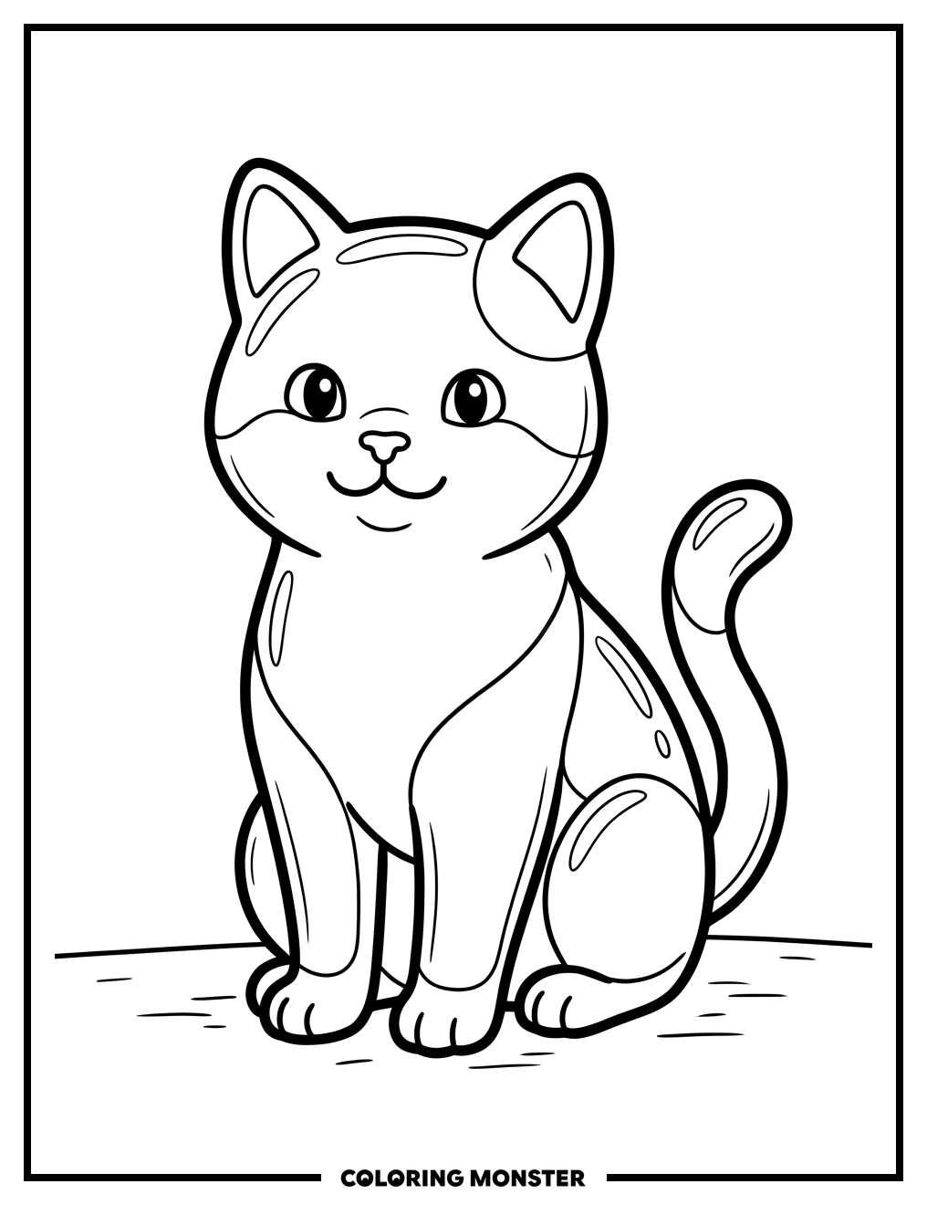 Chocolate Cat Sitting Still Coloring Page