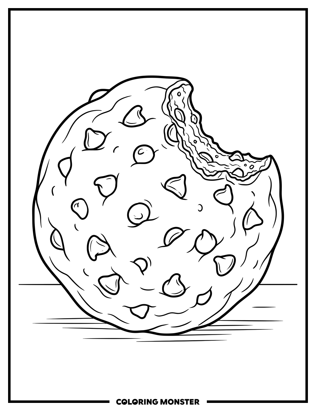 Chocolate Chip Cookie With Bite Coloring Page