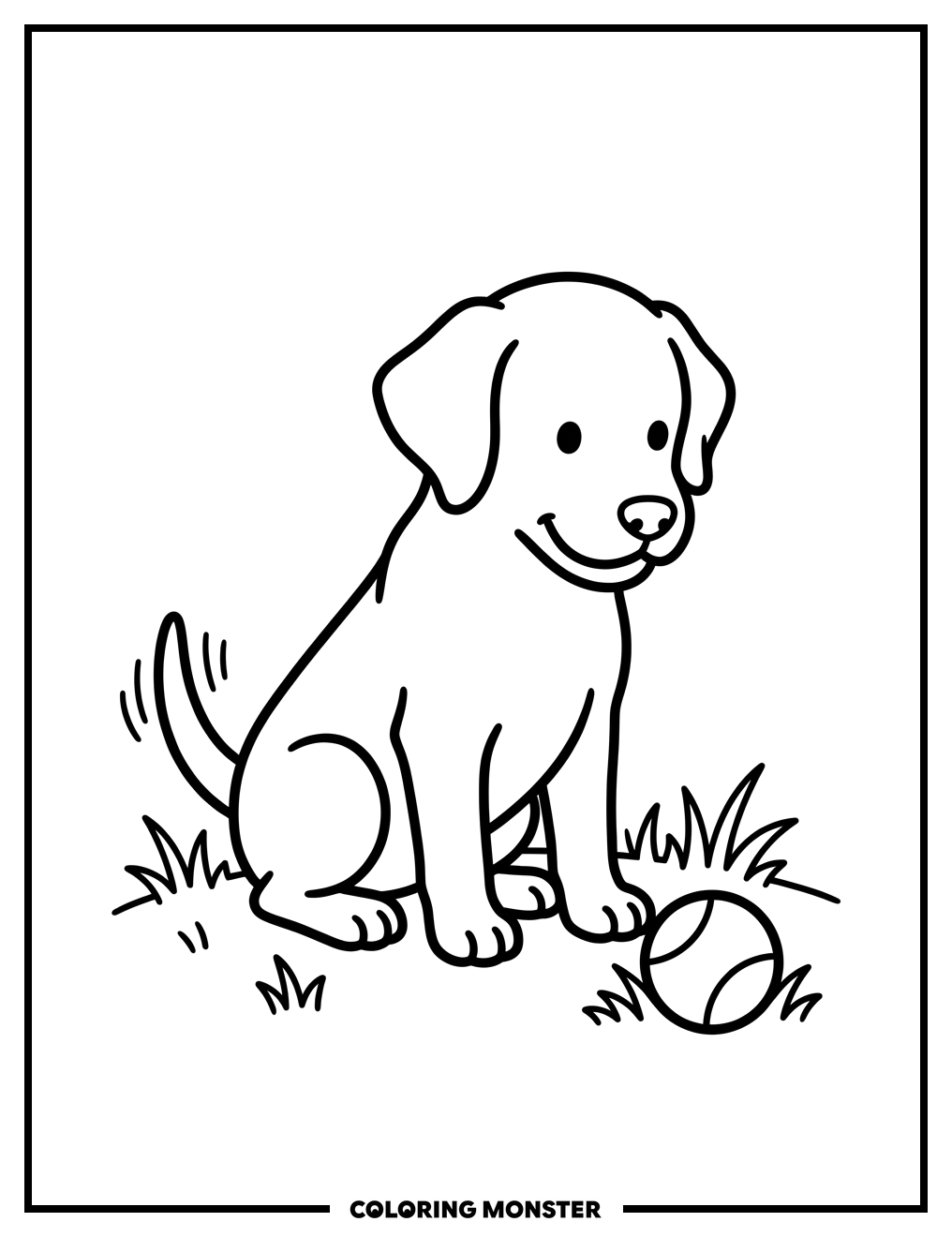 Chocolate Lab Puppy With Tennis Ball Coloring Page