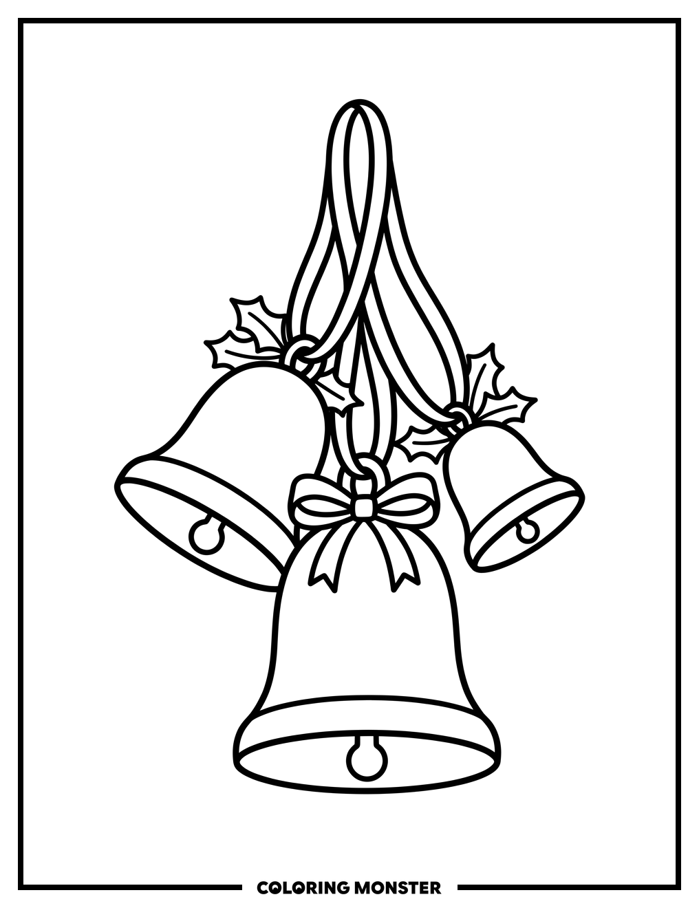Christmas Bells with Holly Coloring Page