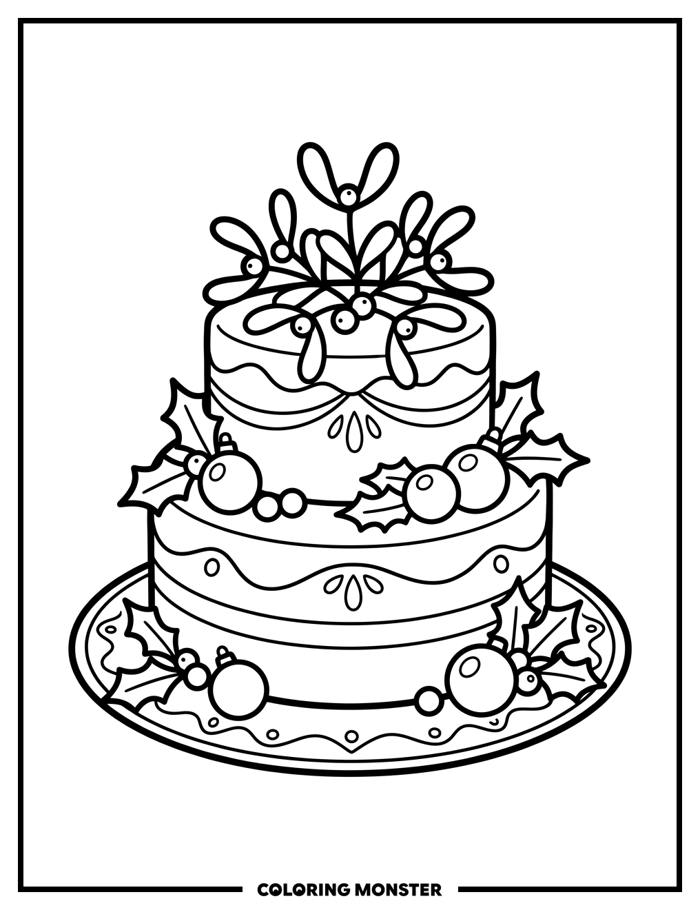 Christmas Cake With Ornaments Coloring Page
