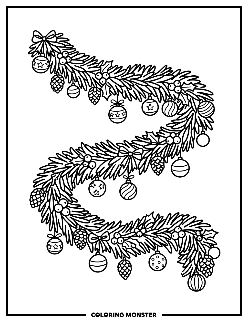Christmas Garland With Ornaments Coloring Page