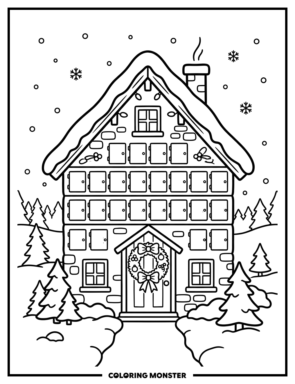 Christmas House Advent Calendar Coloring Page