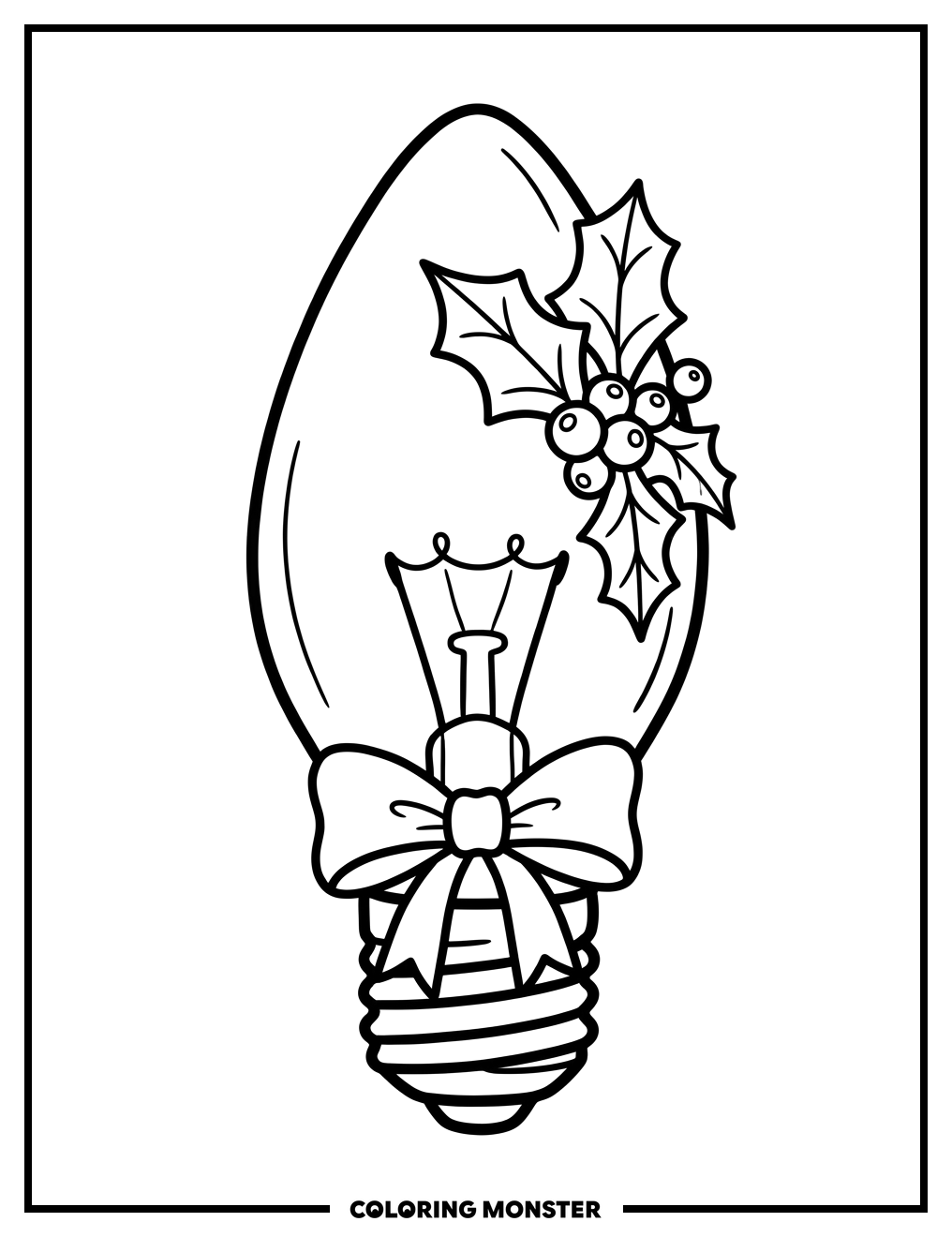 Christmas Light Bulb with Holly Coloring Page