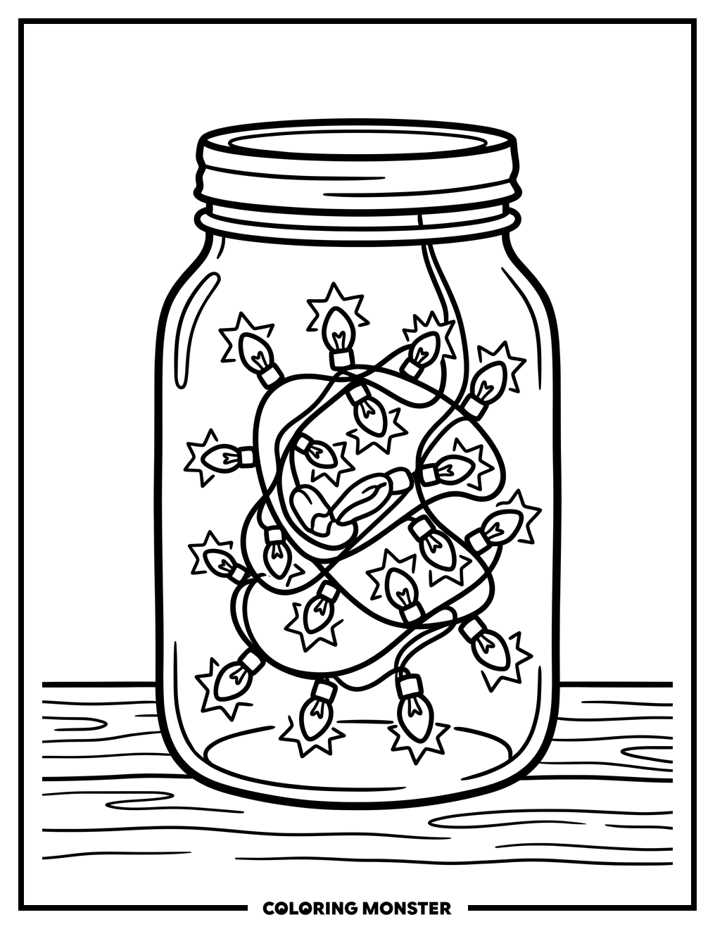 Christmas Lights in a Jar Coloring Page