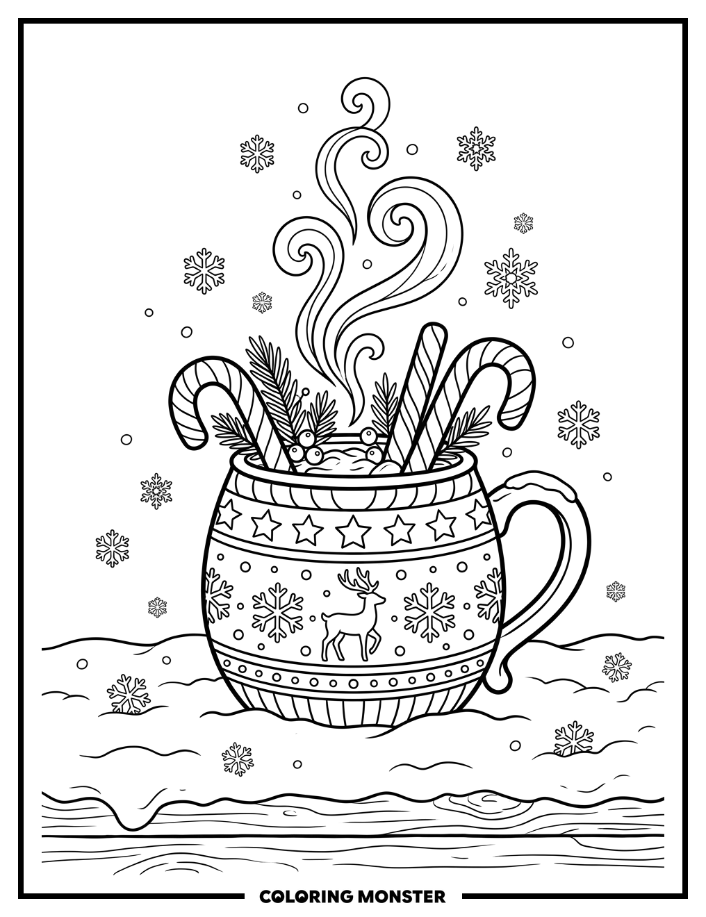 Christmas Mug With Candy Canes Coloring Page