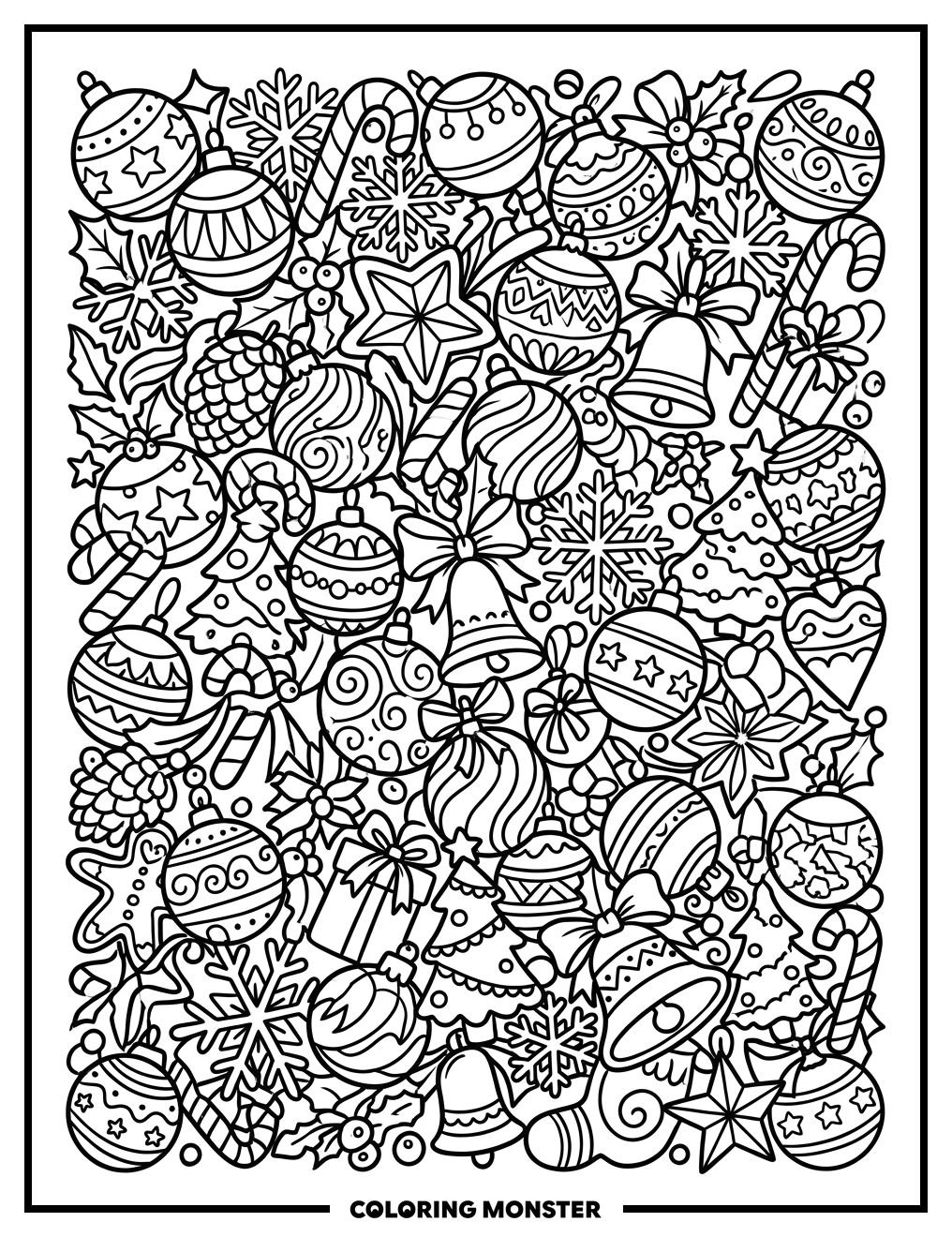 Christmas Ornament Doodle Collage Coloring Page