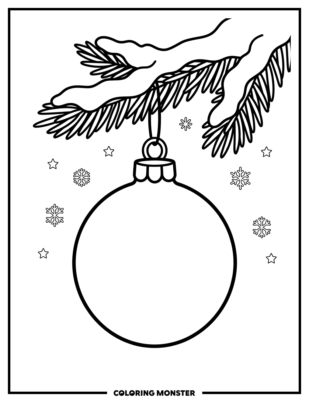 Christmas Ornament on Evergreen Branch Coloring Page