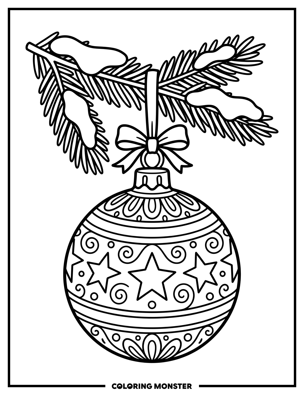Christmas Ornament On Evergreen Branch Coloring Page