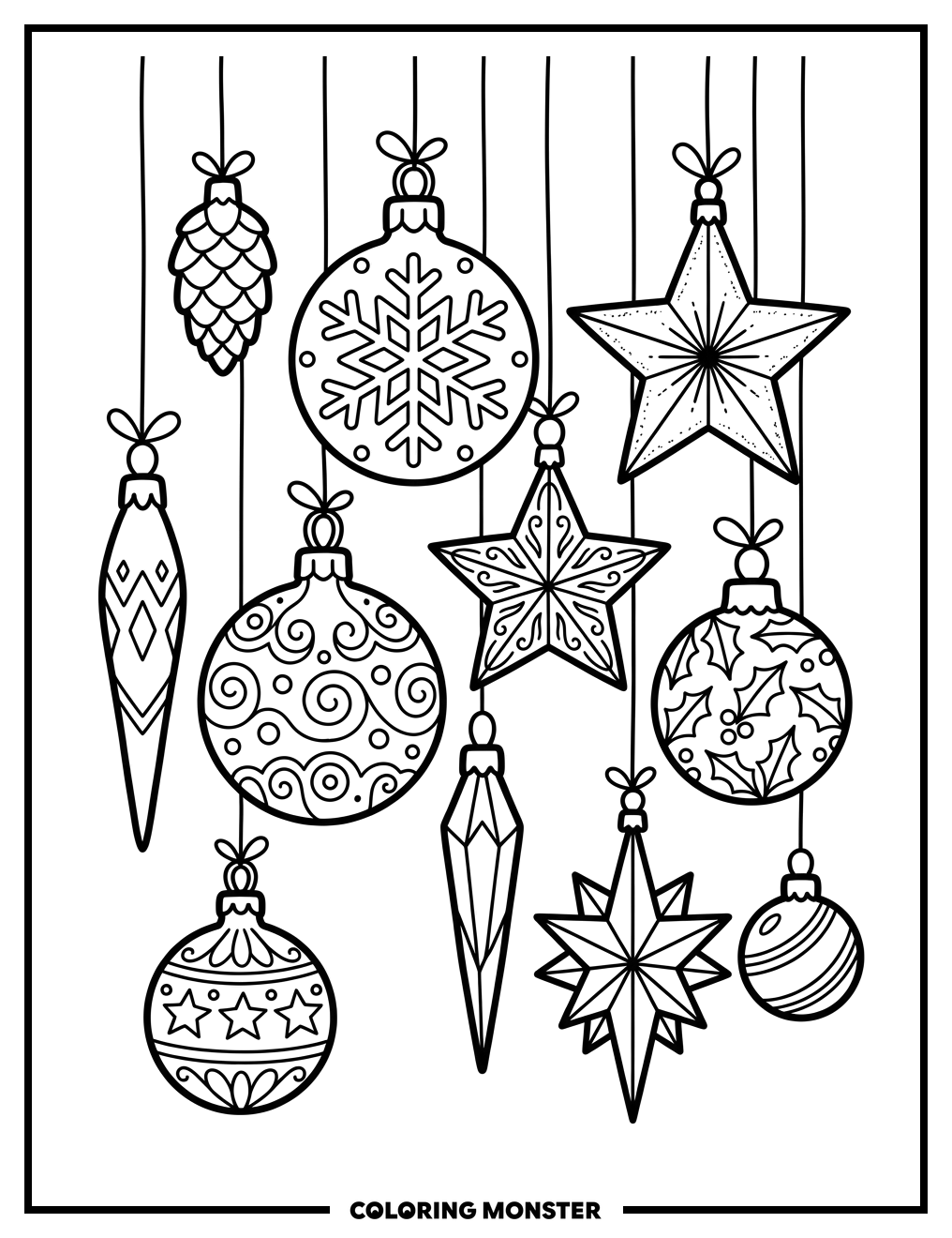 Christmas Ornaments Hanging Coloring Page