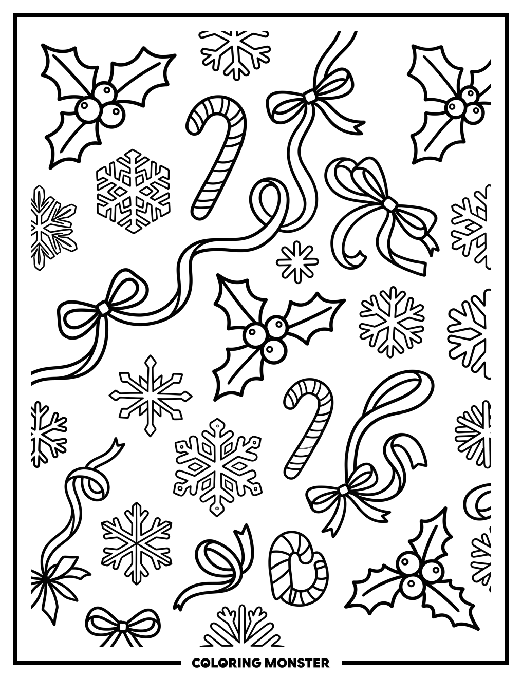 Christmas Pattern With Holly And Candy Canes Coloring Page