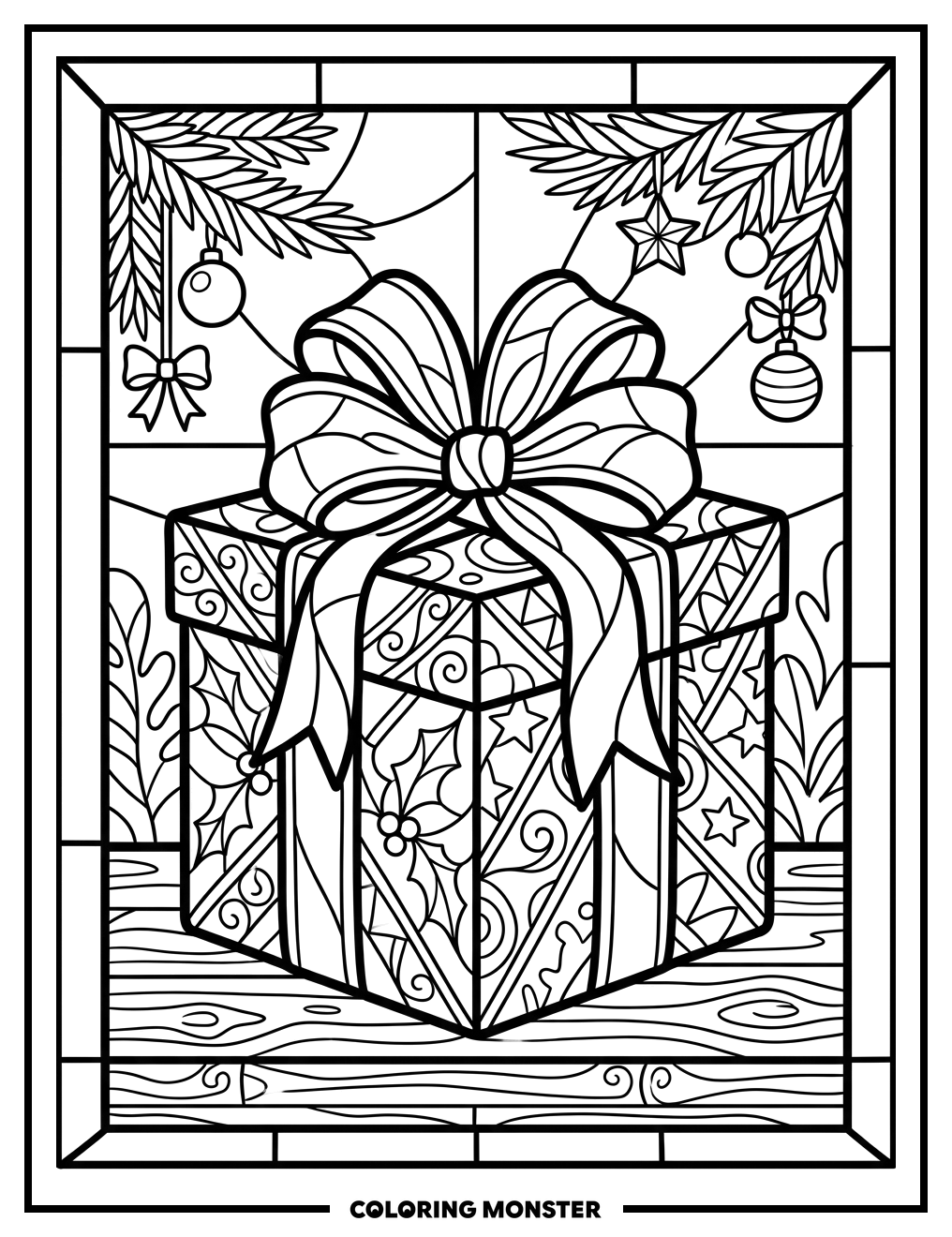 Christmas Present Stained Glass Coloring Page
