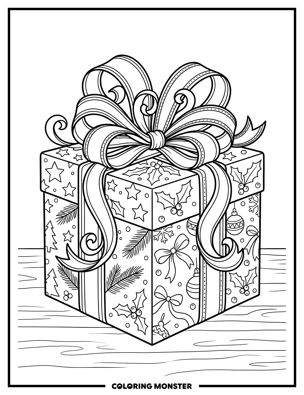 Christmas Present with Bow Coloring Page