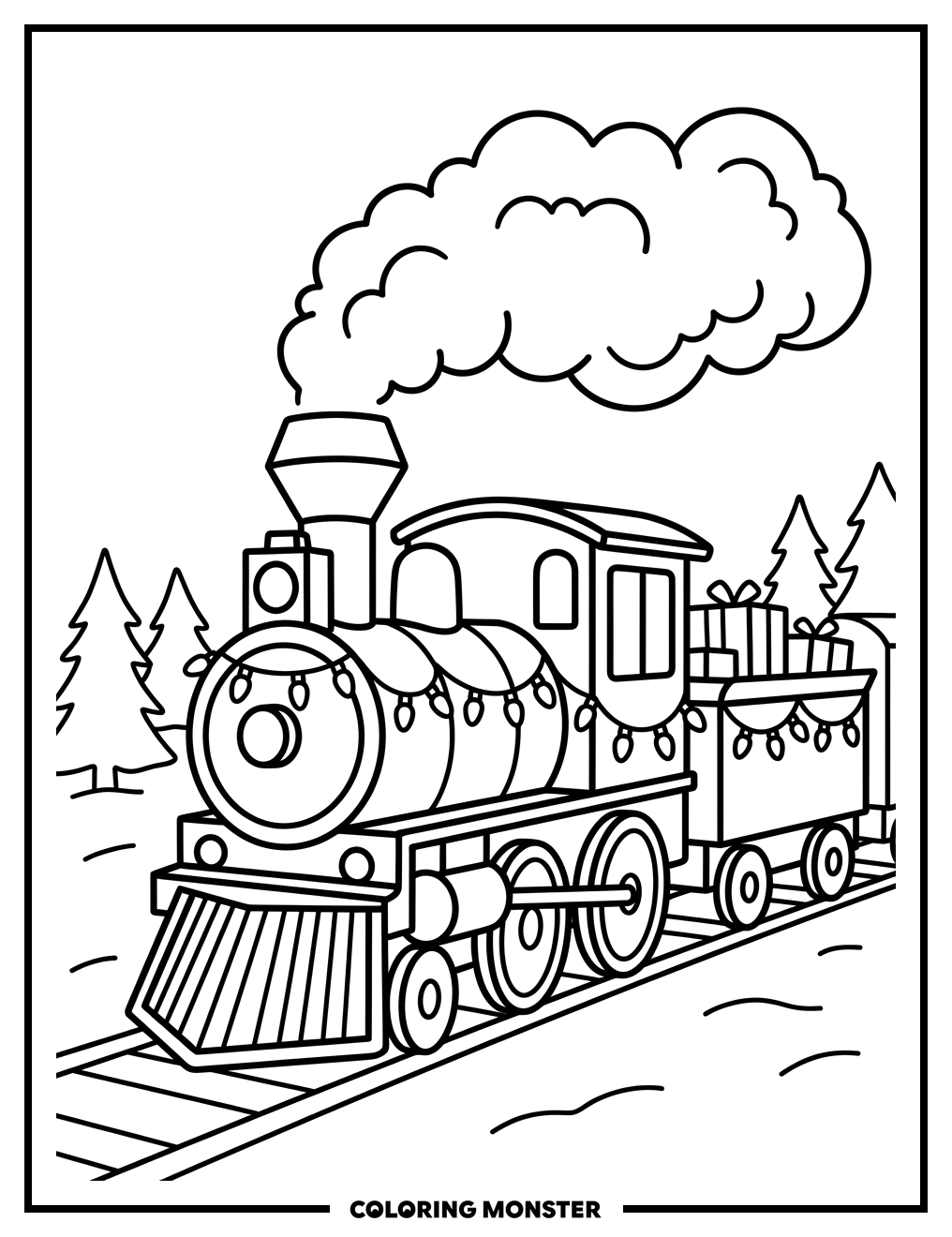 Christmas Steam Train Coloring Page