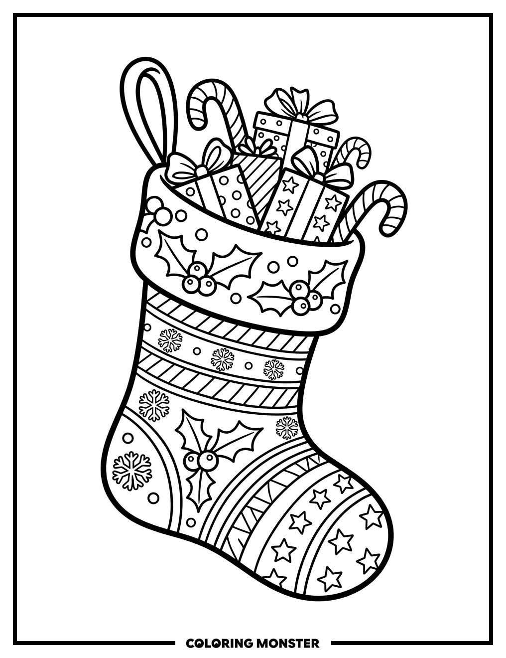 Christmas Stocking Overflowing With Gifts Coloring Page