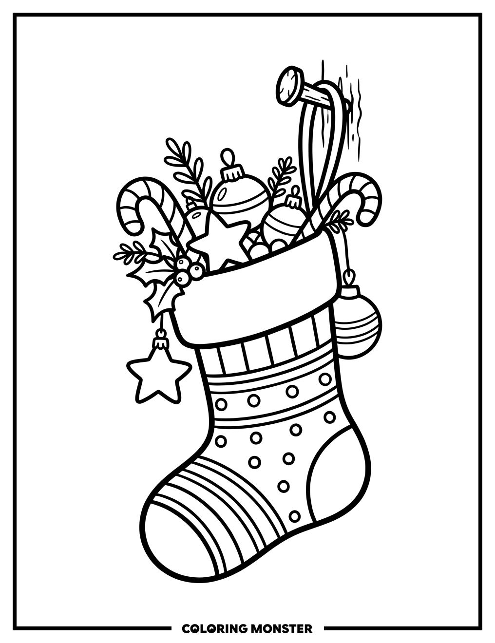 Christmas Stocking with Ornaments Coloring Page