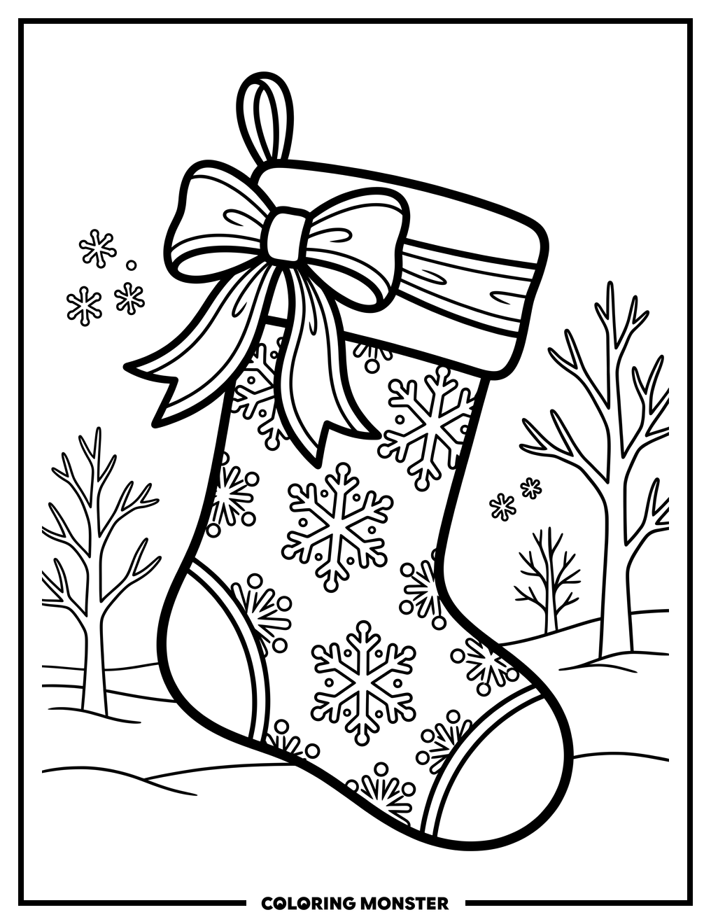 Christmas Stocking with Snowflakes Coloring Page