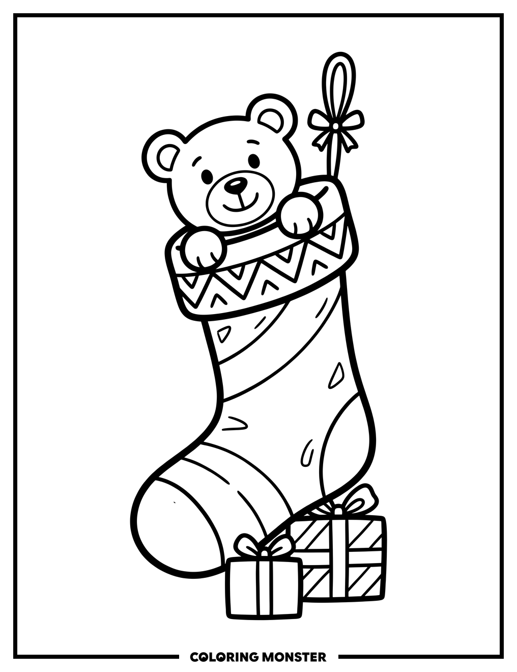 Christmas Stocking With Teddy Bear Coloring Page
