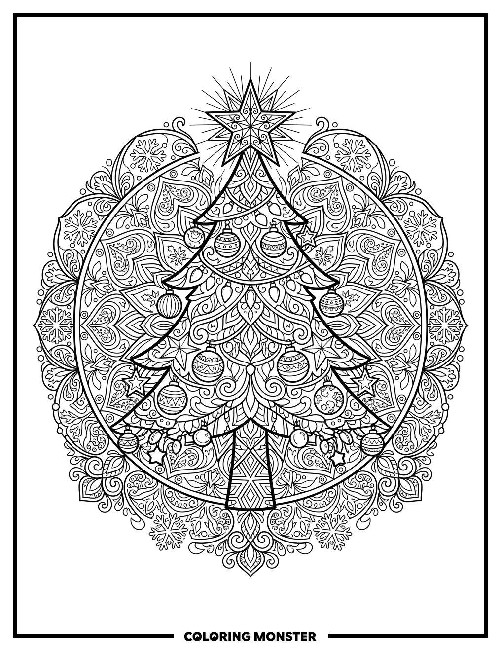 Christmas Tree Mandala Coloring Page