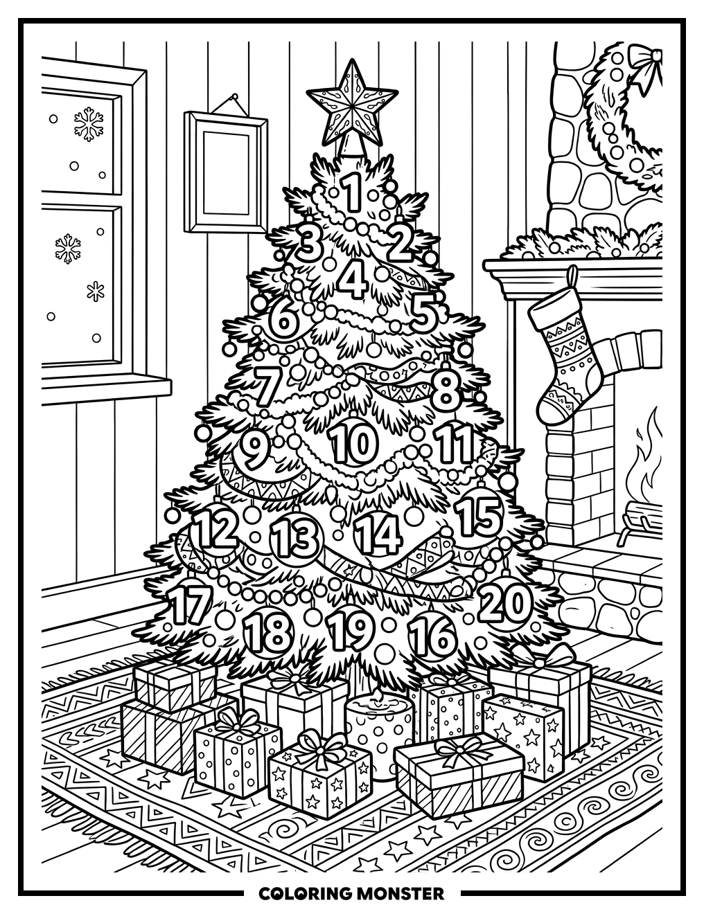 Christmas Tree Number Ornaments Coloring Page