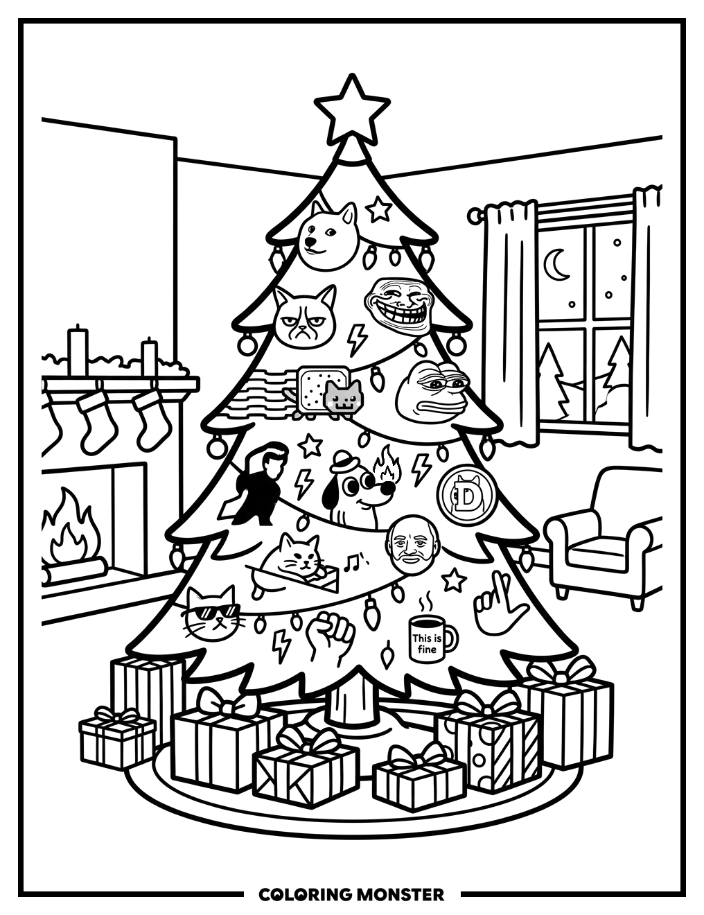 Christmas Tree of Memes Coloring Page