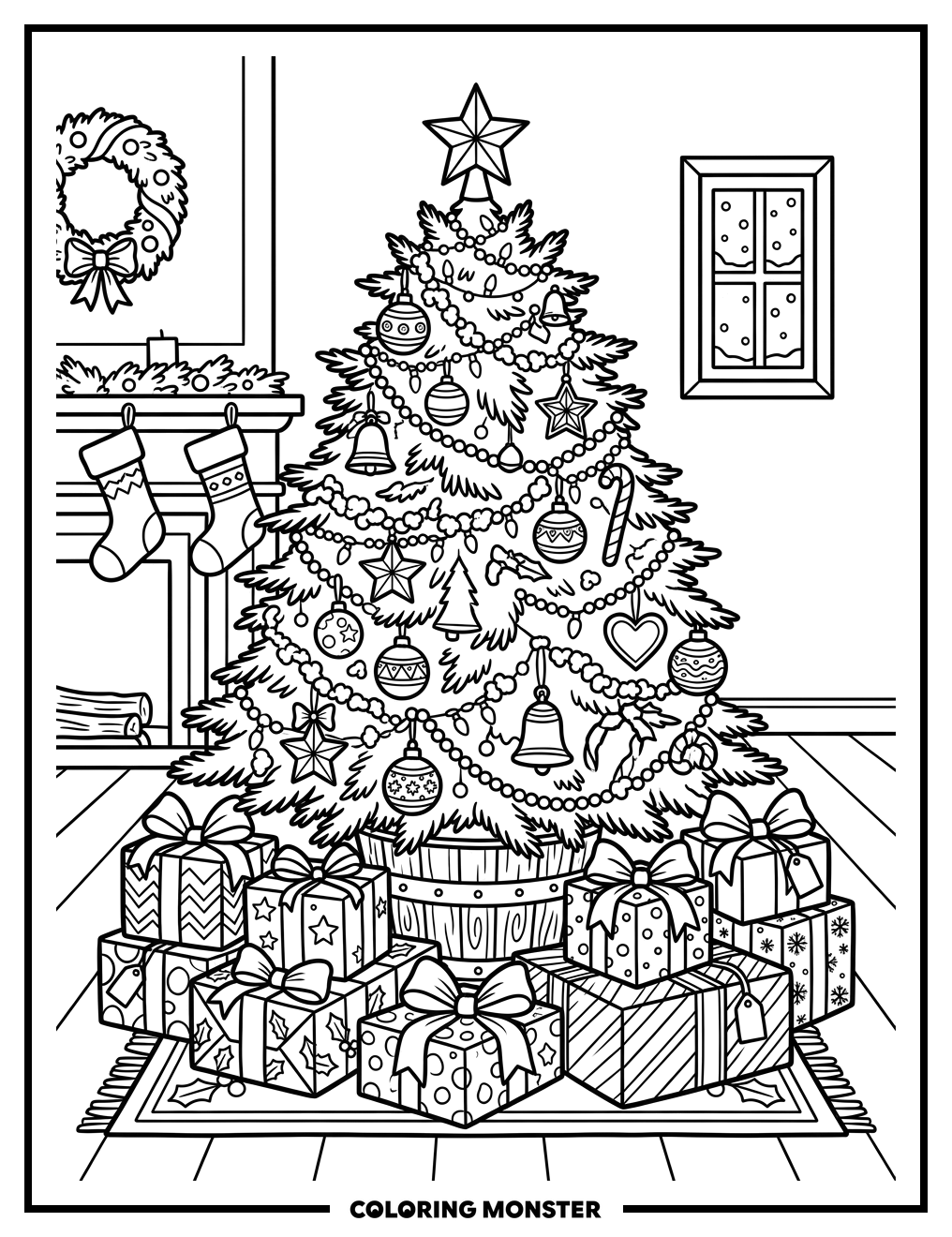 Christmas Tree With Presents Coloring Page