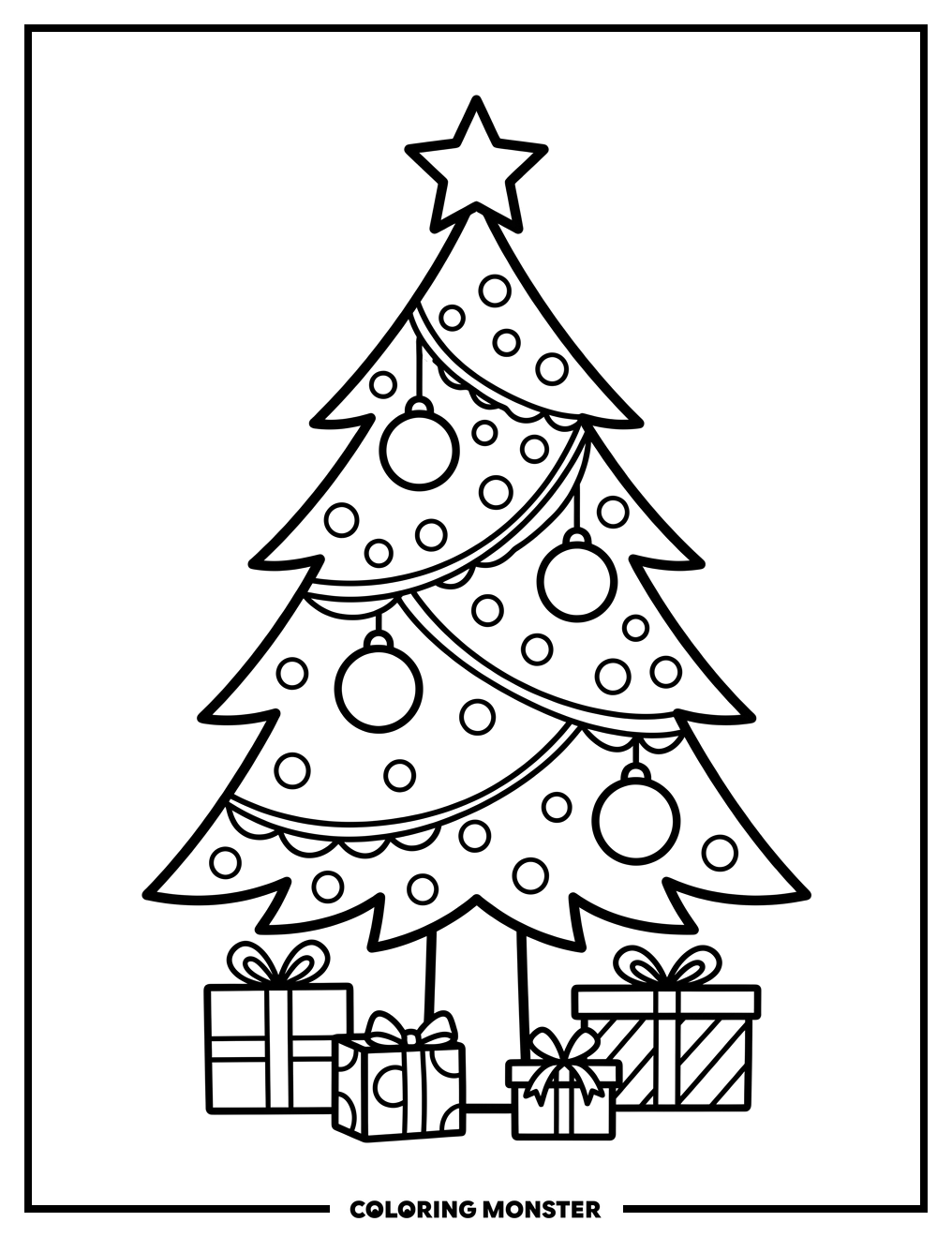 Christmas Tree with Presents Coloring Page