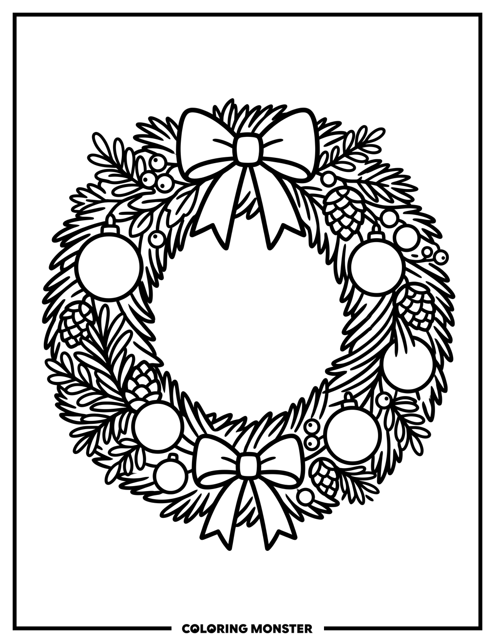 Christmas Wreath With Ornaments Coloring Page
