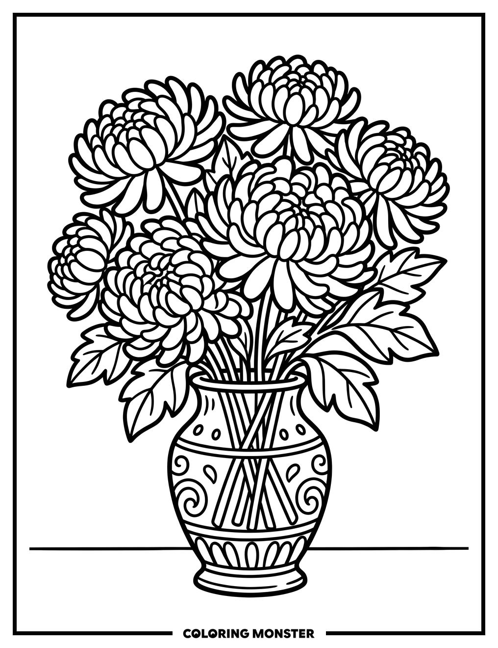 Chrysanthemum Bouquet In Vase Coloring Page