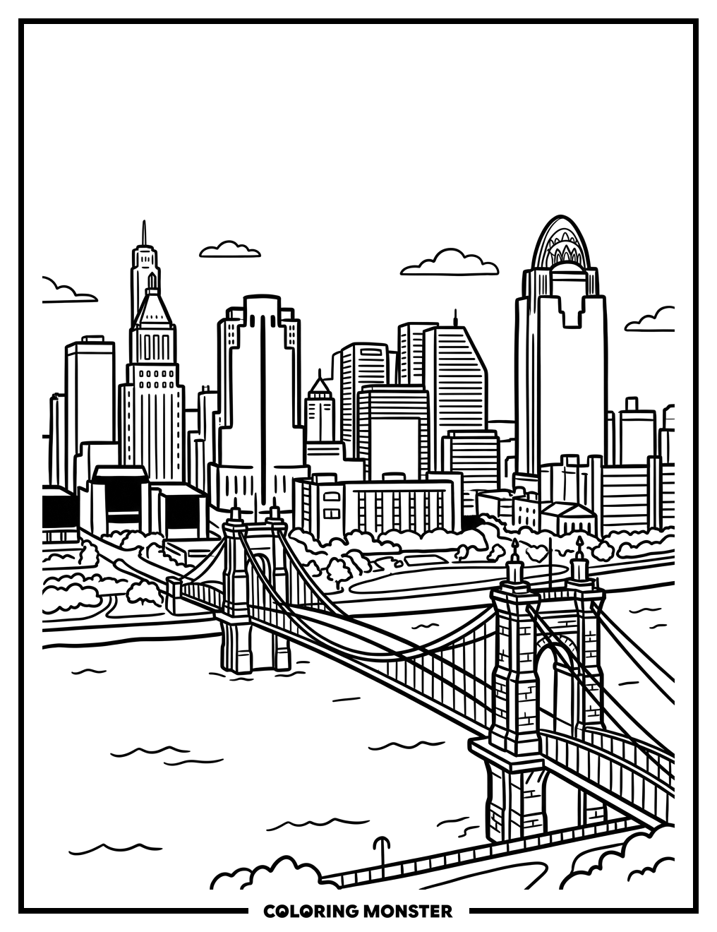 Cincinnati Skyline Panorama Coloring Page