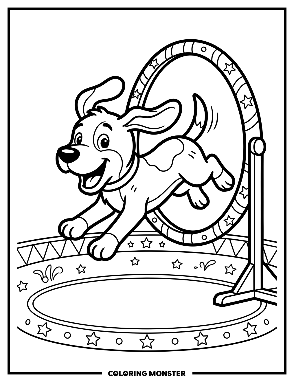 Circus Dog Jumping Through Hoop Coloring Page