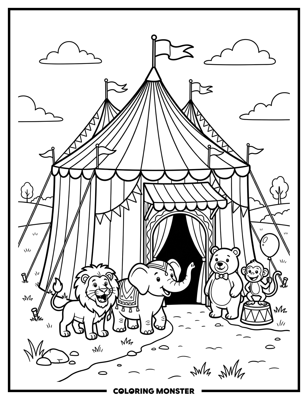 Circus Tent And Animals Coloring Page