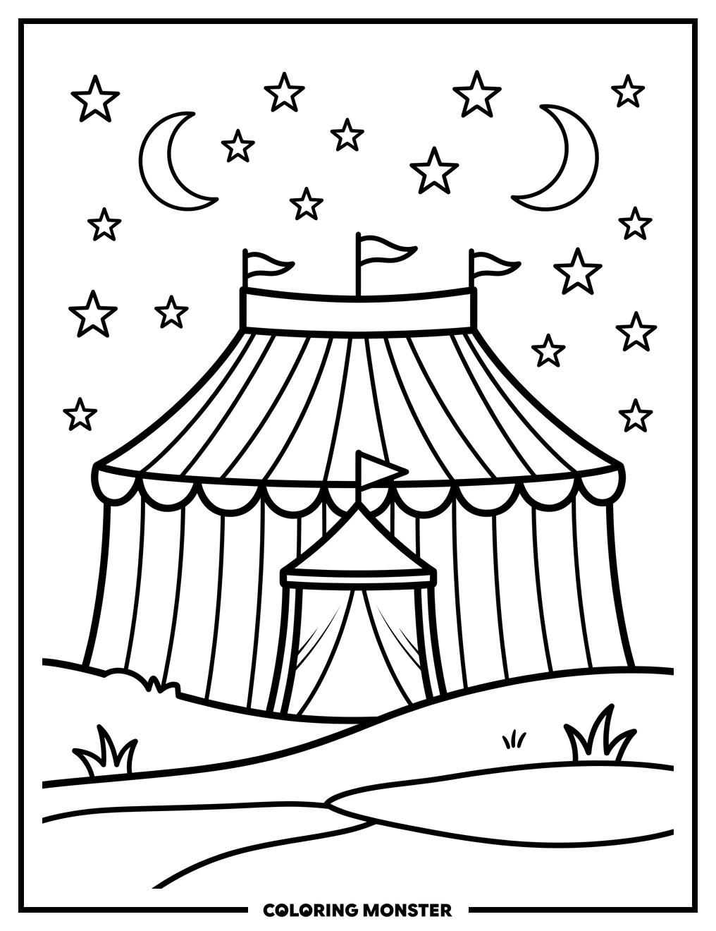 Circus Tent Under Starry Night Coloring Page