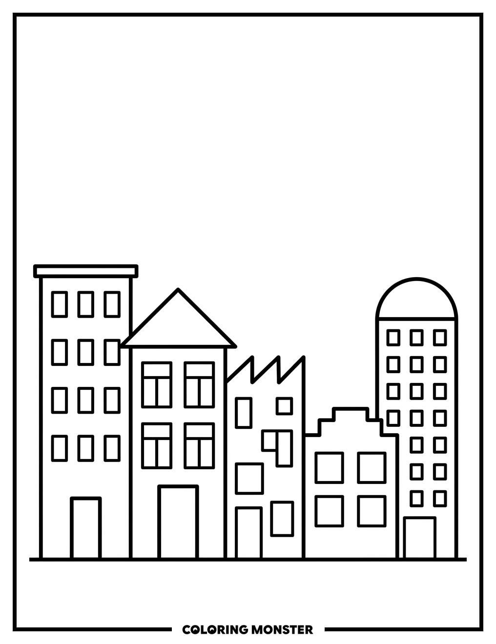 City Buildings Panorama Coloring Page