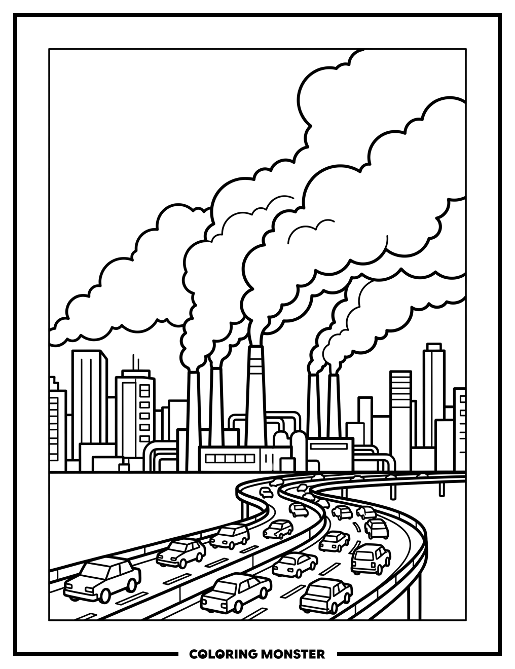 City Smog Scene Coloring Page