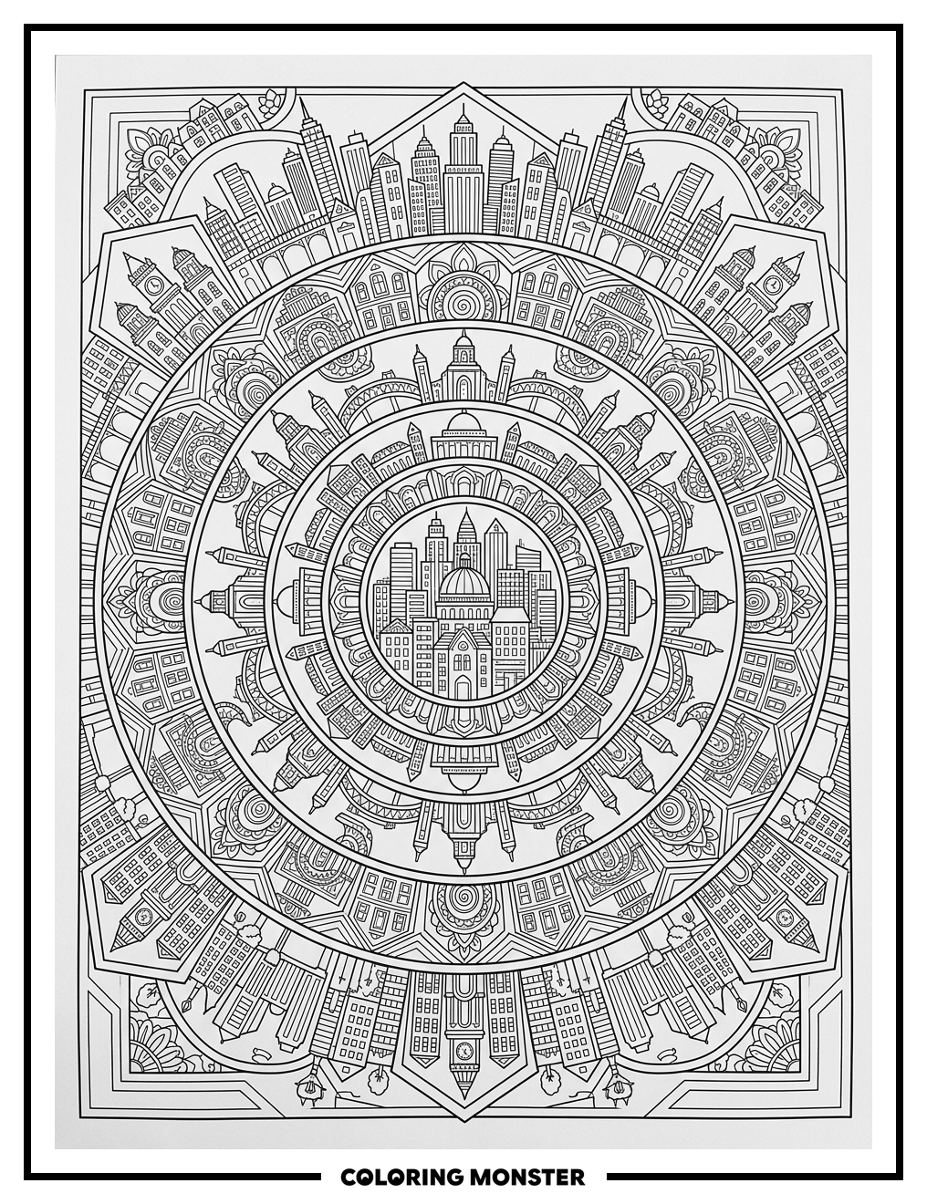 Cityscape Mandala Coloring Page
