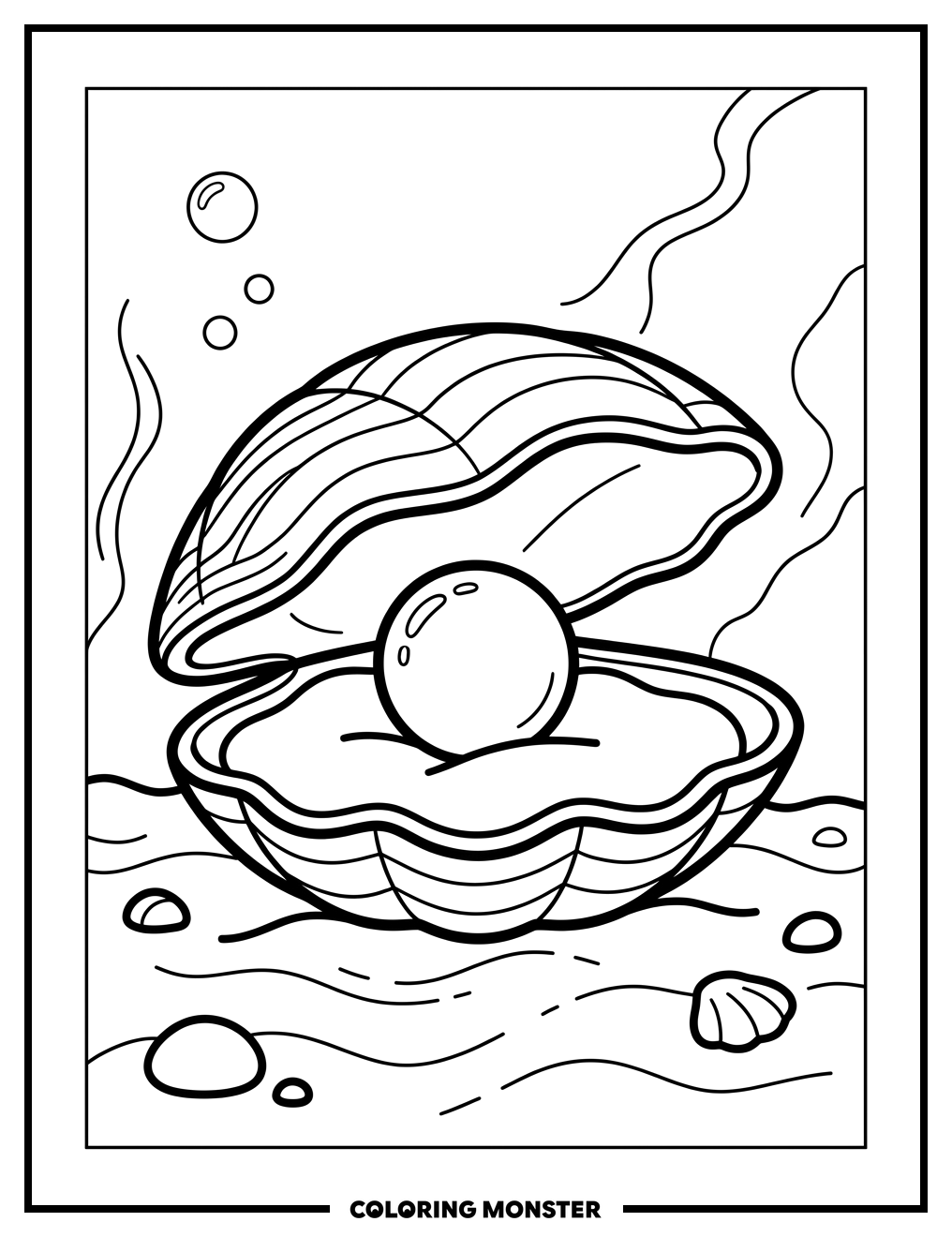 Clam With Pearl Coloring Page
