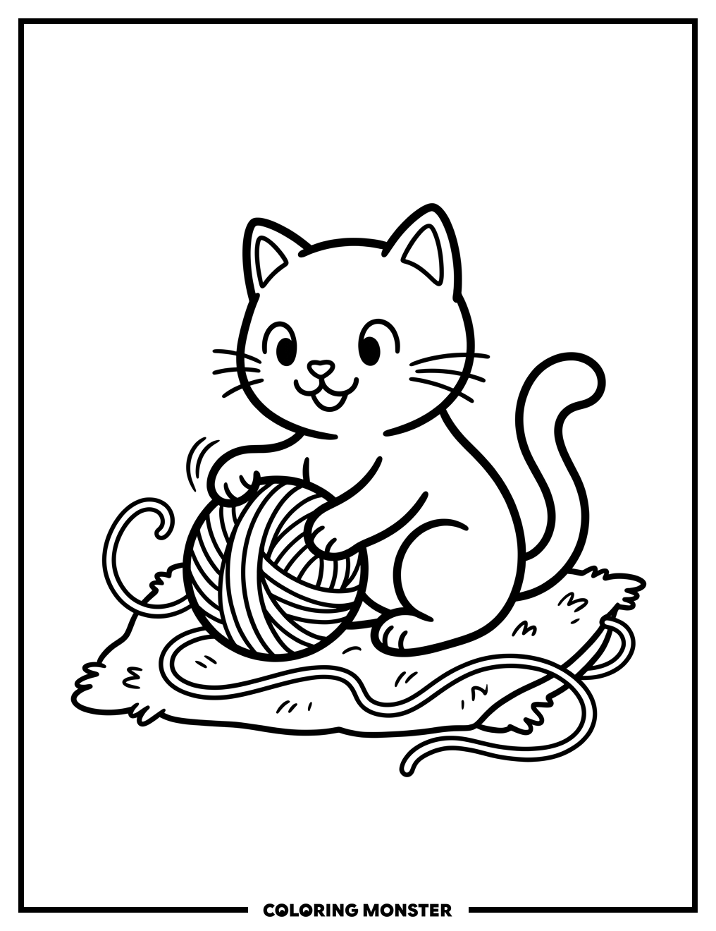 Cleo the Cat and Yarn Coloring Page