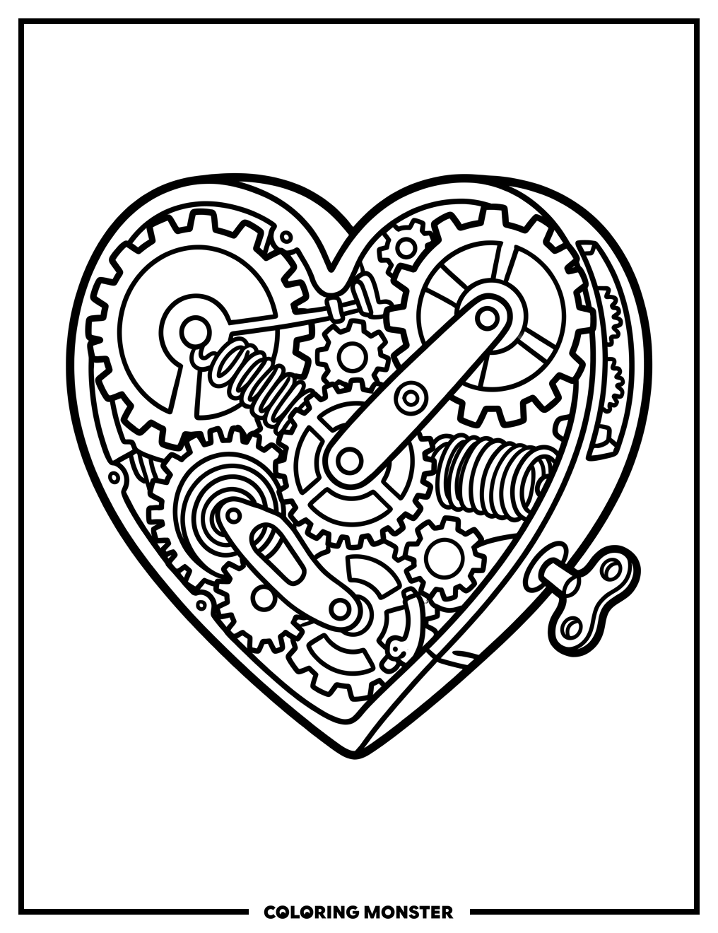 Clockwork Heart With Gears Coloring Page