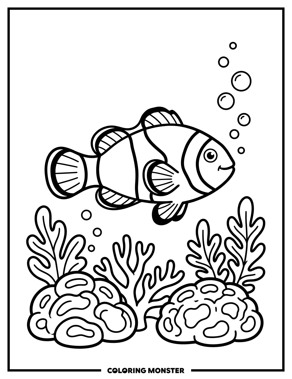 Clownfish in Coral Reef Coloring Page